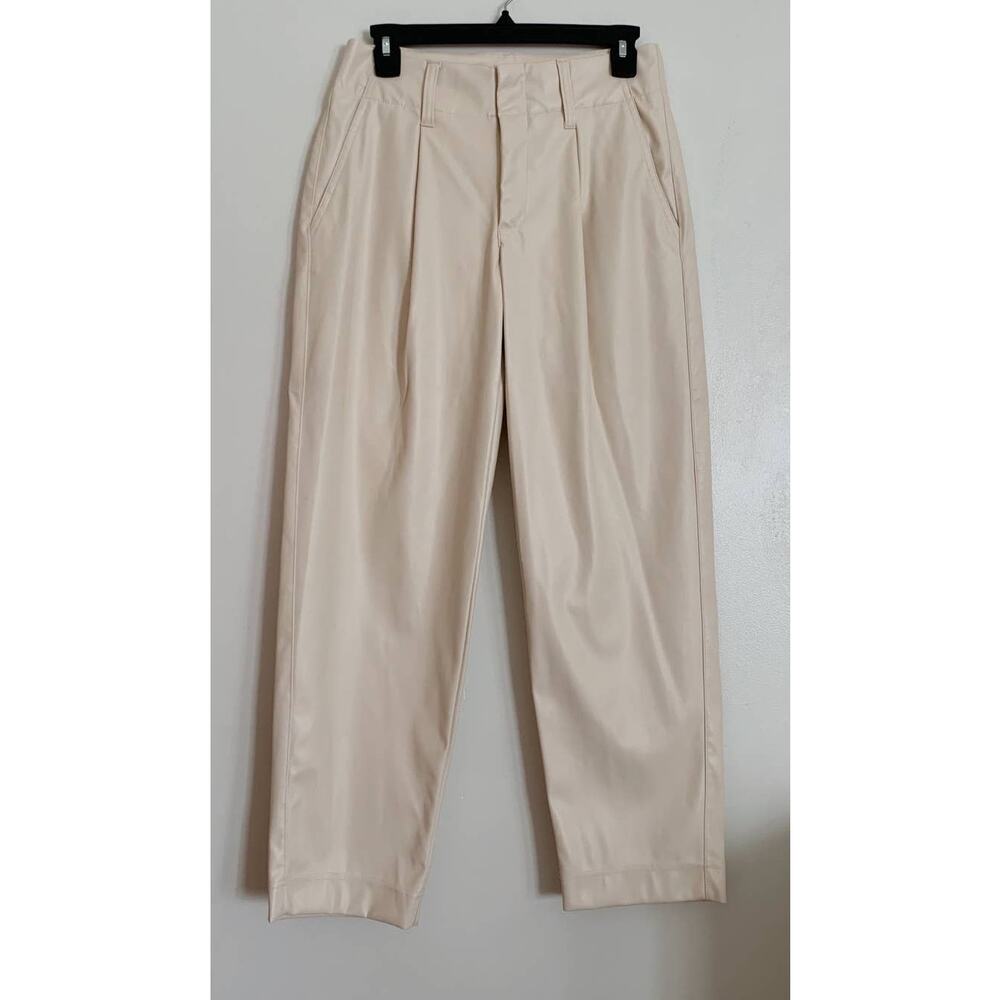 Cream Target A New Day Pleated Faux Leather Trousers 4
